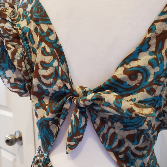 House of Harlow NWT Open Back Turquoise & Brown Batik Maxi Dress size Large - Picture 3 of 10